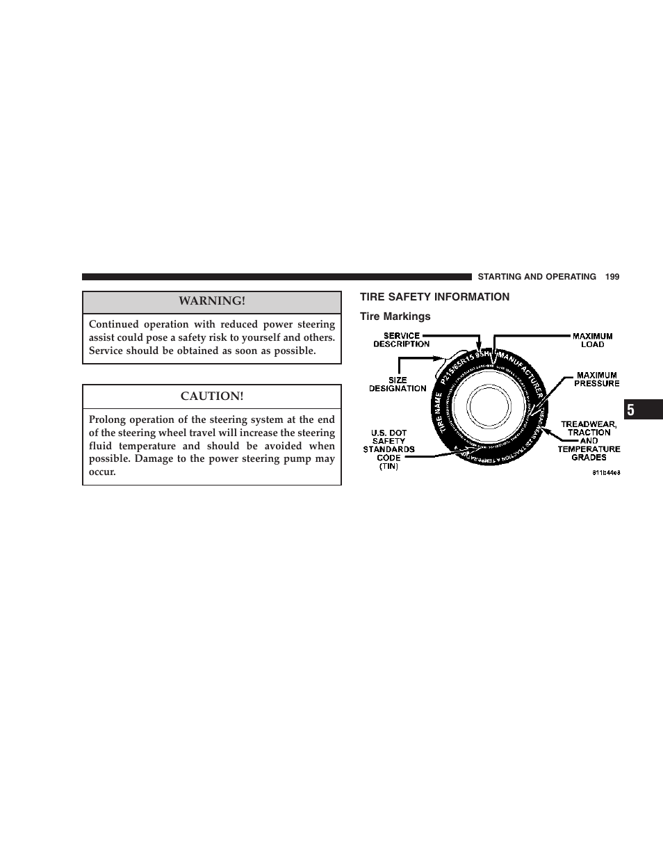 Tire safety information, Tire markings | Chrysler 2006 300 SRT User Manual | Page 199 / 320