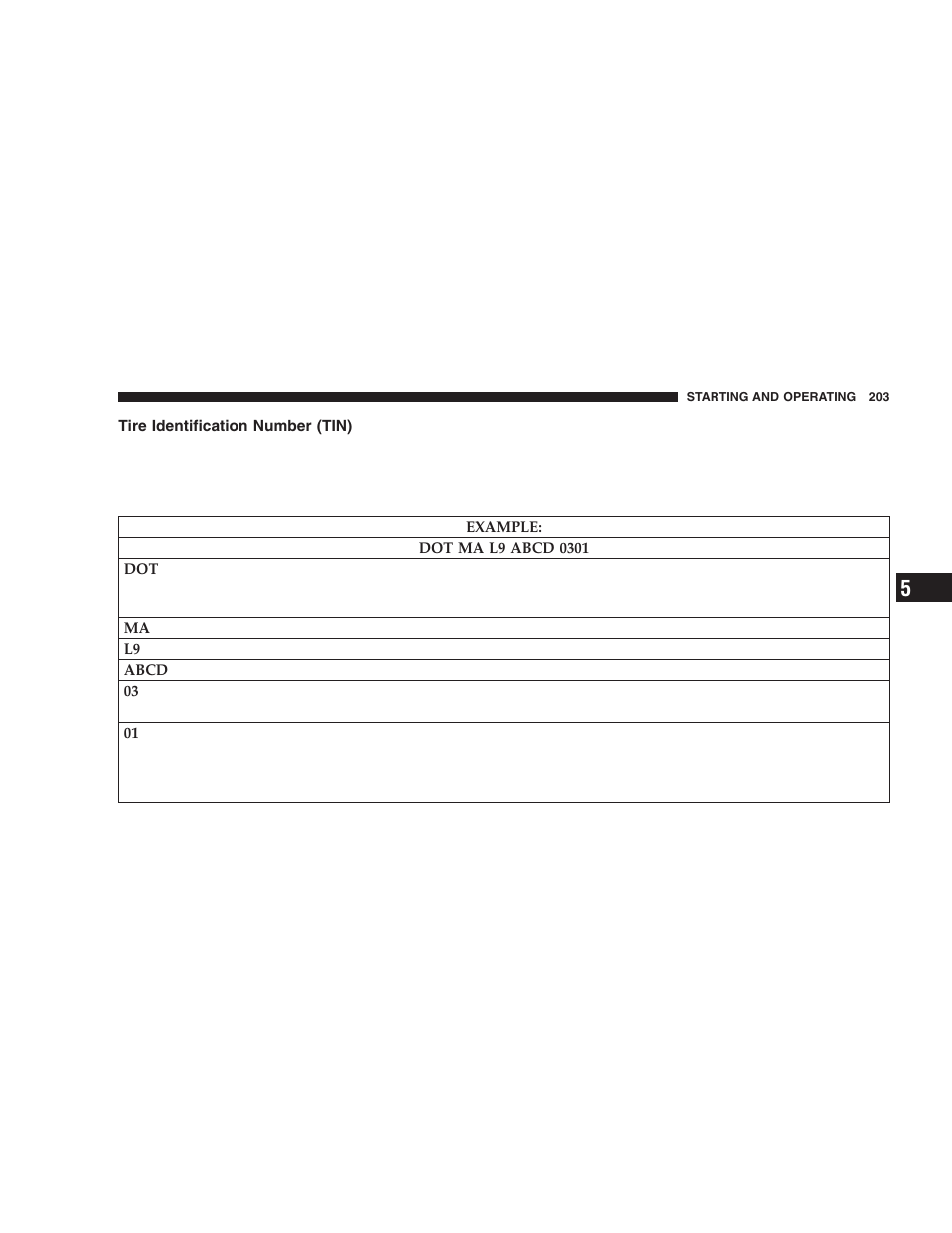 Tire identification number (tin) | Chrysler 2006 300 SRT User Manual | Page 203 / 320