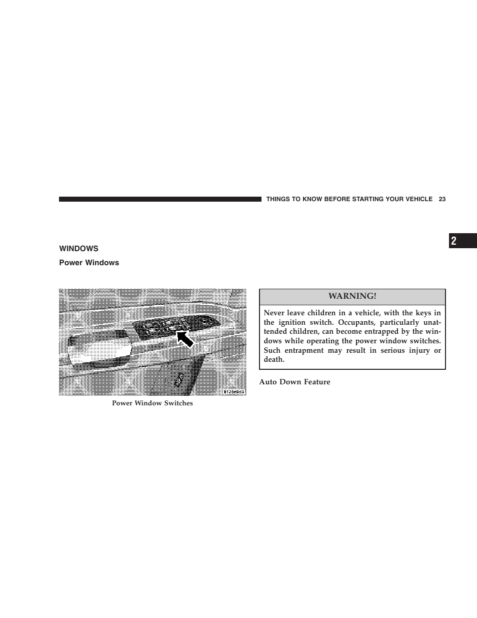 Windows, Power windows | Chrysler 2006 300 SRT User Manual | Page 23 / 320