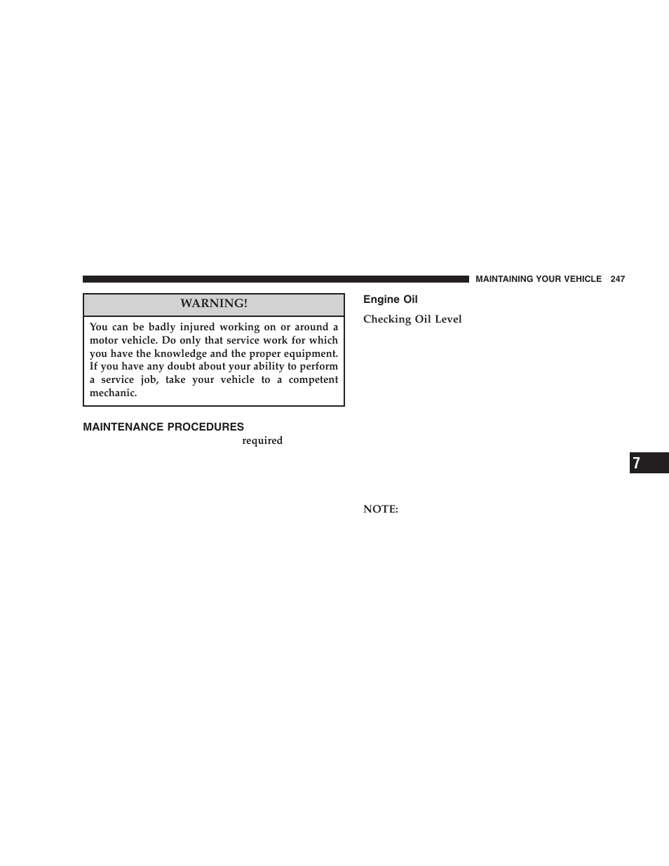 Maintenance procedures, Engine oil | Chrysler 2006 300 SRT User Manual | Page 247 / 320