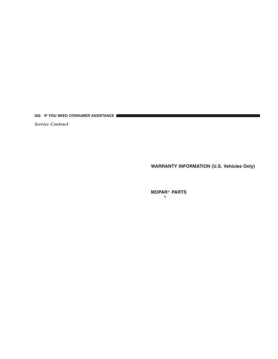 Warranty information (u.s. vehicles only), Mopar௡ parts | Chrysler 2006 300 SRT User Manual | Page 302 / 320