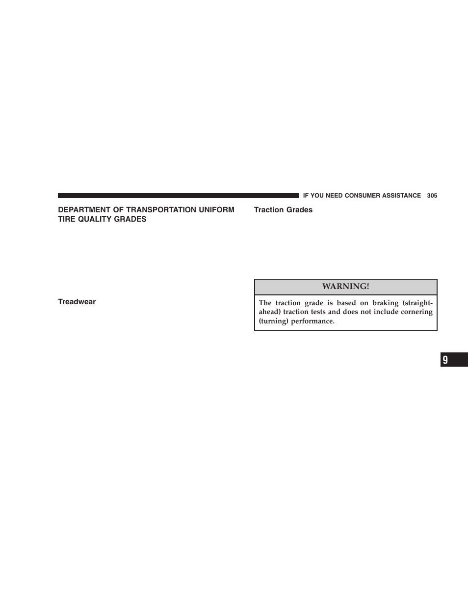 Department of transportation uniform tire, Quality grades, Treadwear | Traction grades | Chrysler 2006 300 SRT User Manual | Page 305 / 320