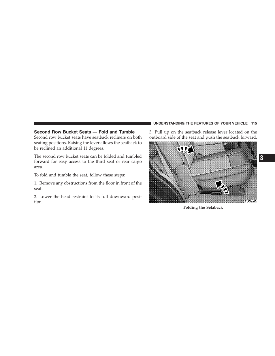 Second row bucket seats, Fold and tumble | Chrysler 2007 Aspen User Manual | Page 115 / 472
