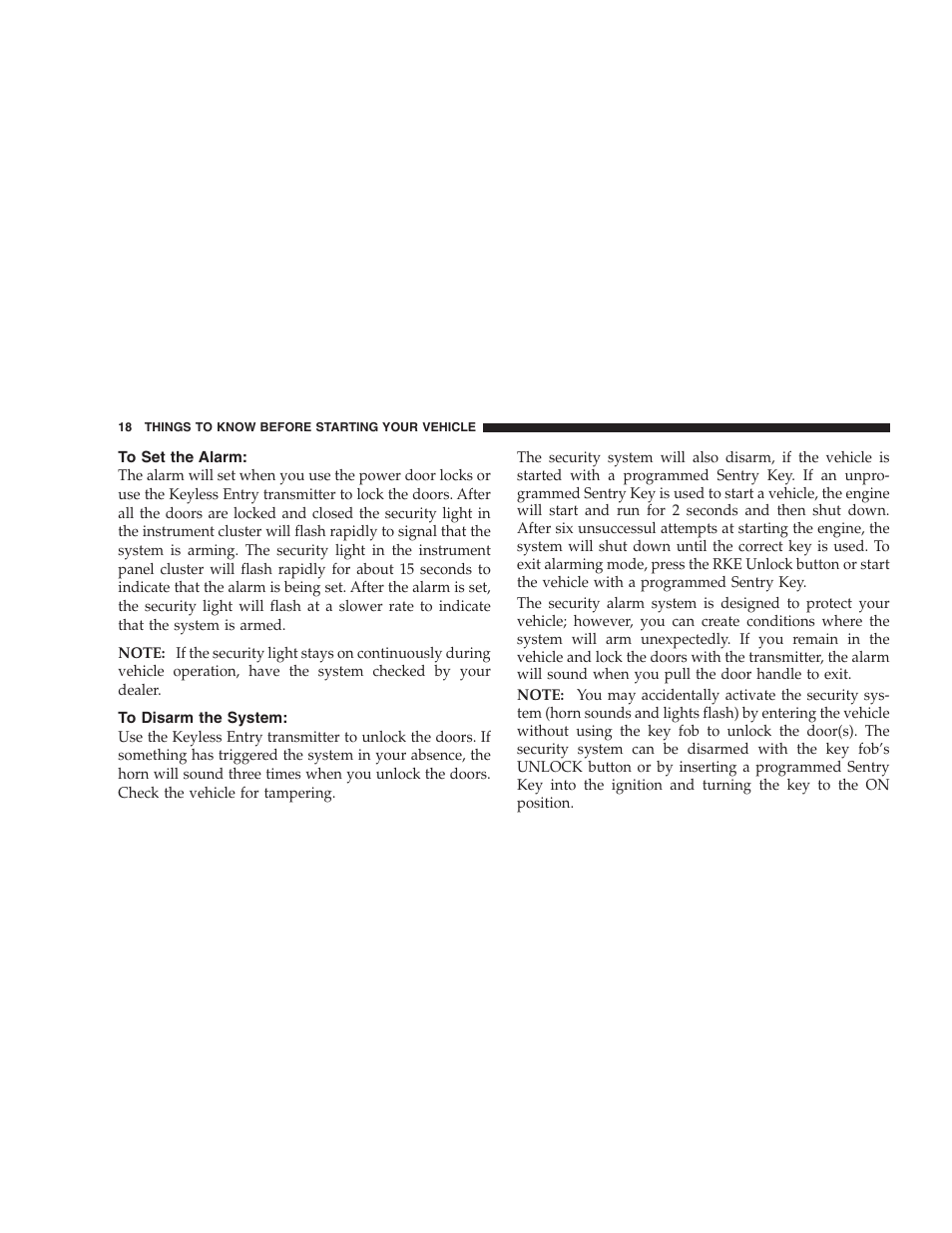 To set the alarm, To disarm the system | Chrysler 2007 Aspen User Manual | Page 18 / 472
