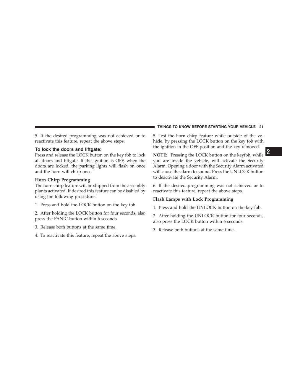 To lock the doors and liftgate | Chrysler 2007 Aspen User Manual | Page 21 / 472