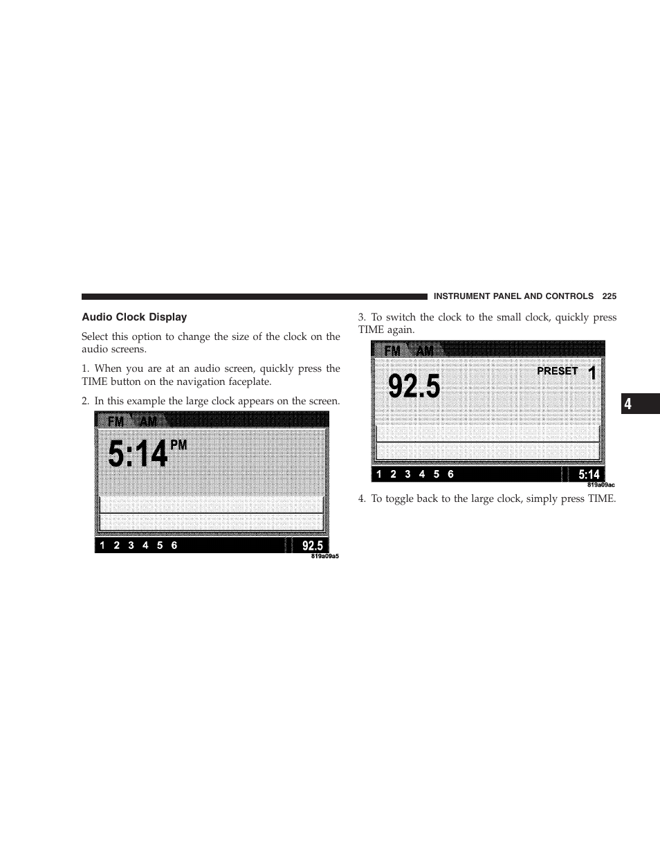 Audio clock display | Chrysler 2007 Aspen User Manual | Page 225 / 472
