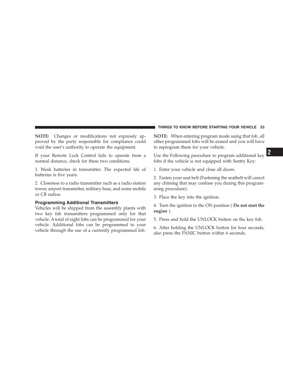 Programming additional transmitters | Chrysler 2007 Aspen User Manual | Page 23 / 472
