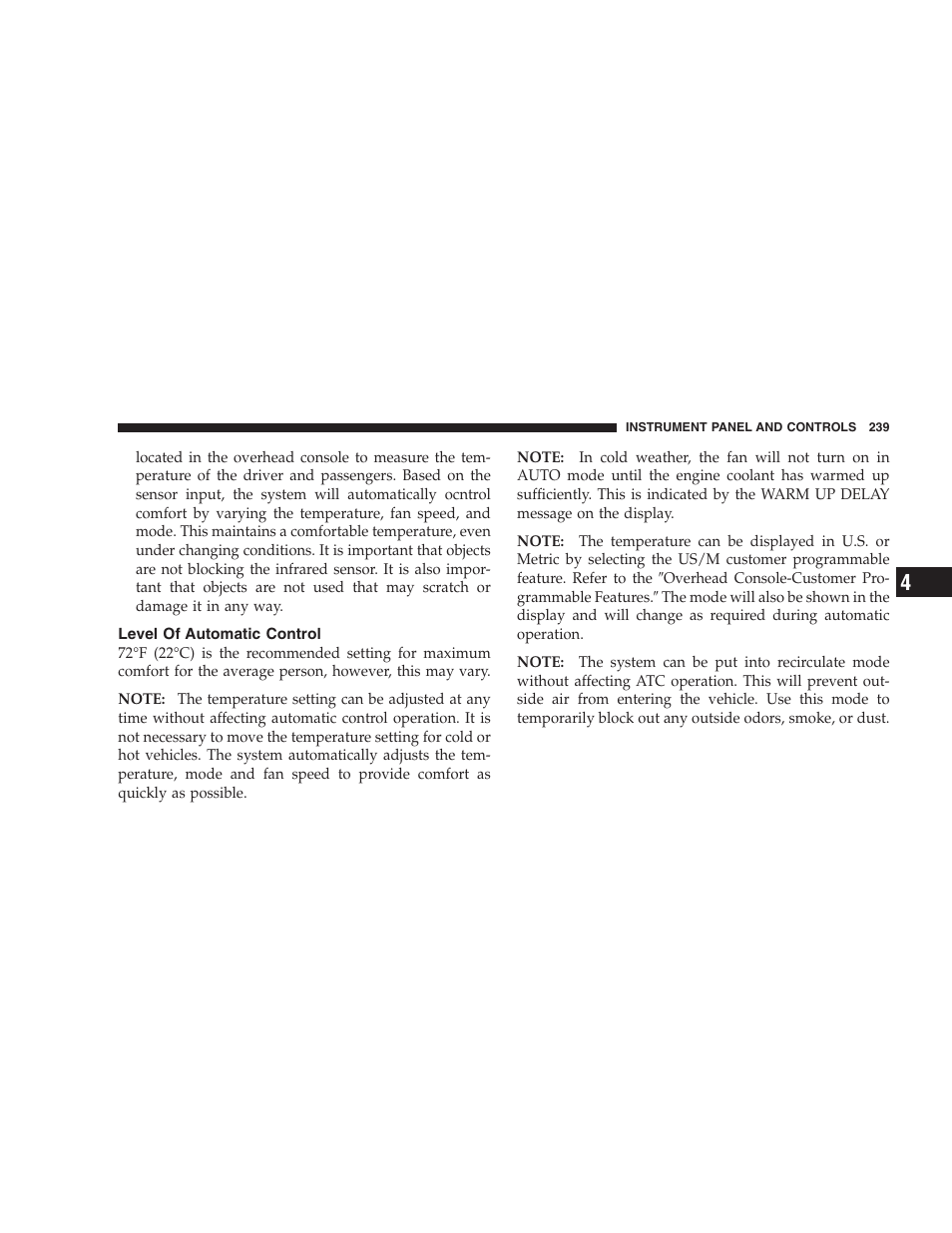 Level of automatic control | Chrysler 2007 Aspen User Manual | Page 239 / 472