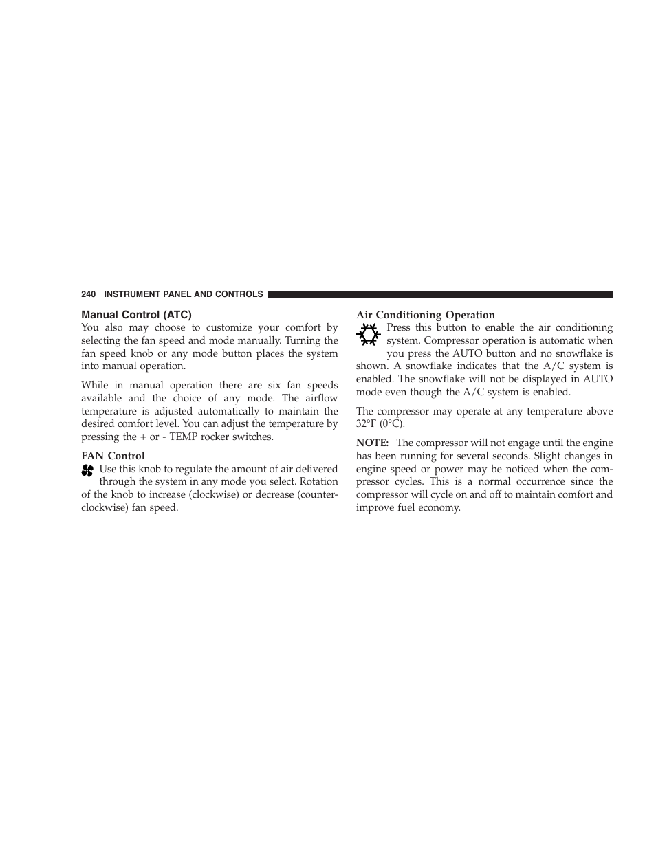 Manual control (atc) | Chrysler 2007 Aspen User Manual | Page 240 / 472