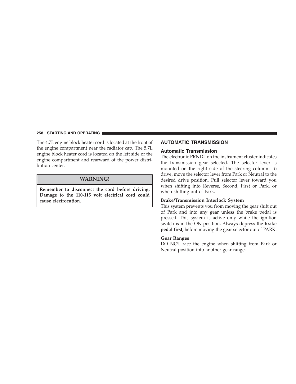 Automatic transmission | Chrysler 2007 Aspen User Manual | Page 258 / 472