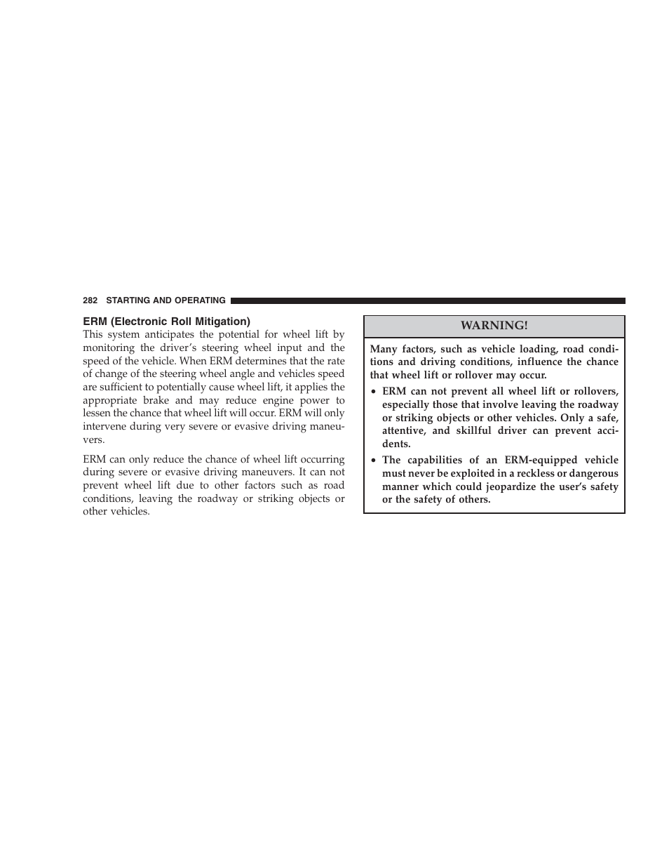 Erm (electronic roll mitigation) | Chrysler 2007 Aspen User Manual | Page 282 / 472