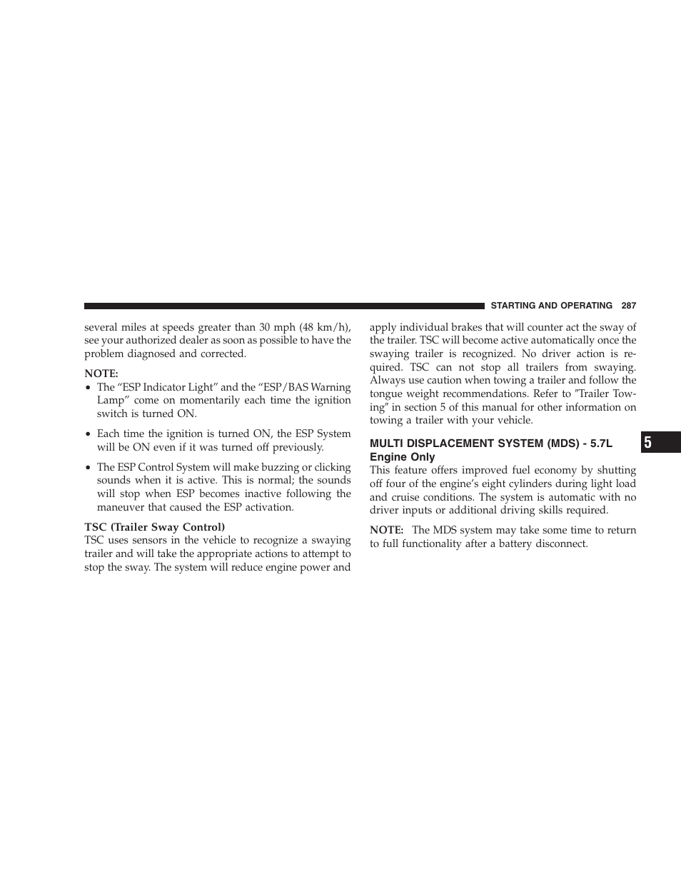 Multi displacement system (mds) - 5.7l engine, Only | Chrysler 2007 Aspen User Manual | Page 287 / 472