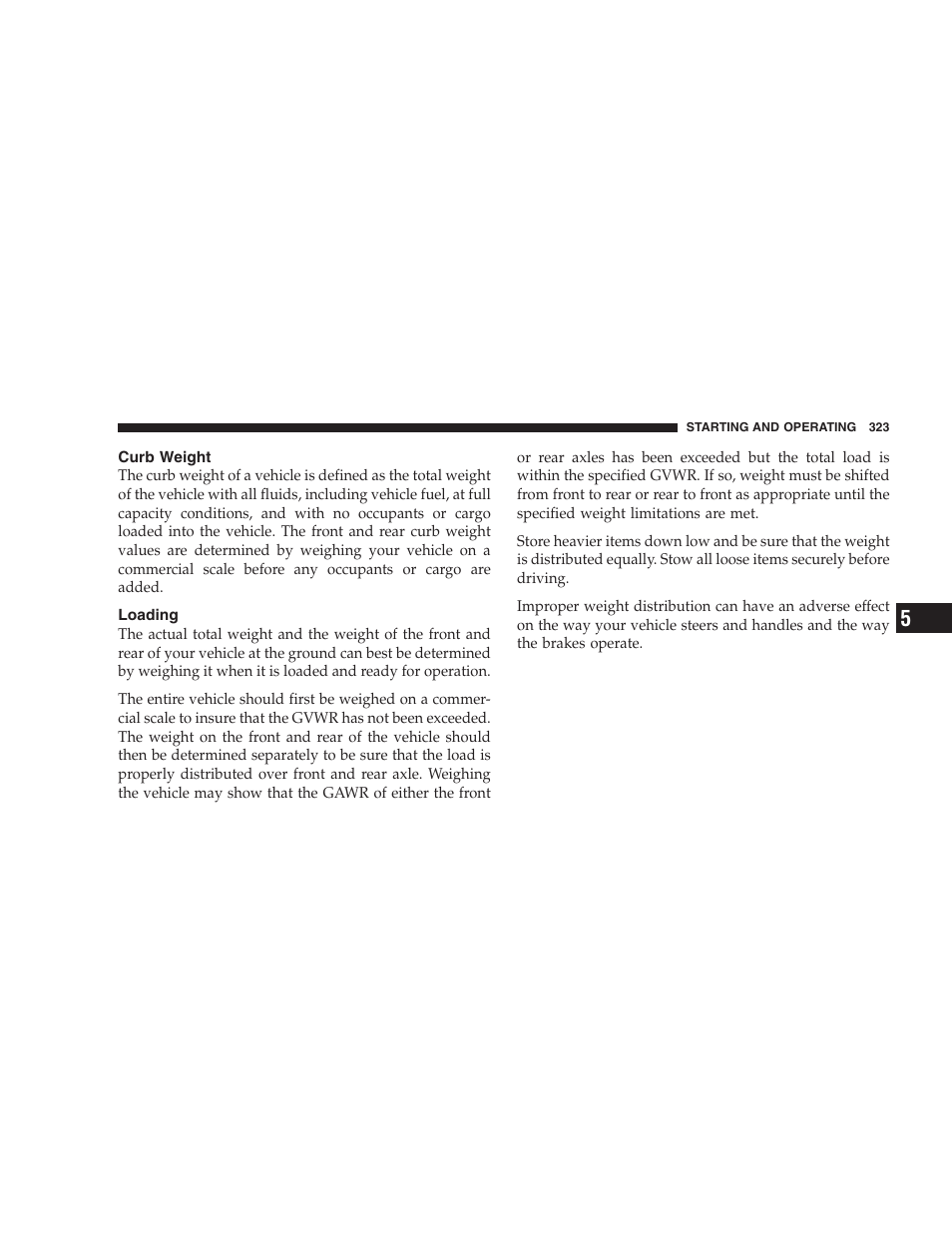 Curb weight, Loading | Chrysler 2007 Aspen User Manual | Page 323 / 472