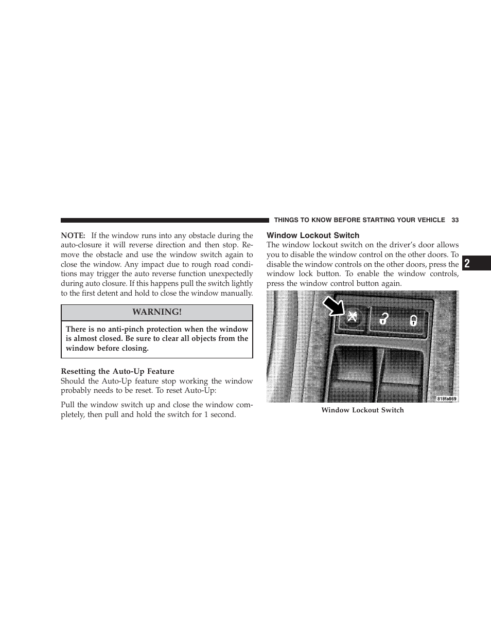 Window lockout switch | Chrysler 2007 Aspen User Manual | Page 33 / 472
