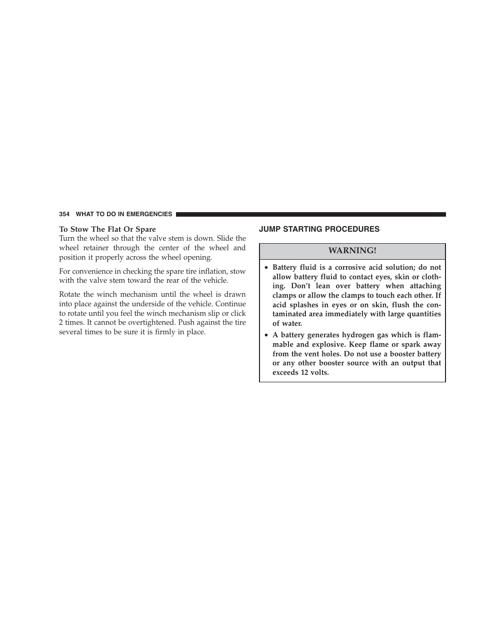 Jump starting procedures | Chrysler 2007 Aspen User Manual | Page 354 / 472