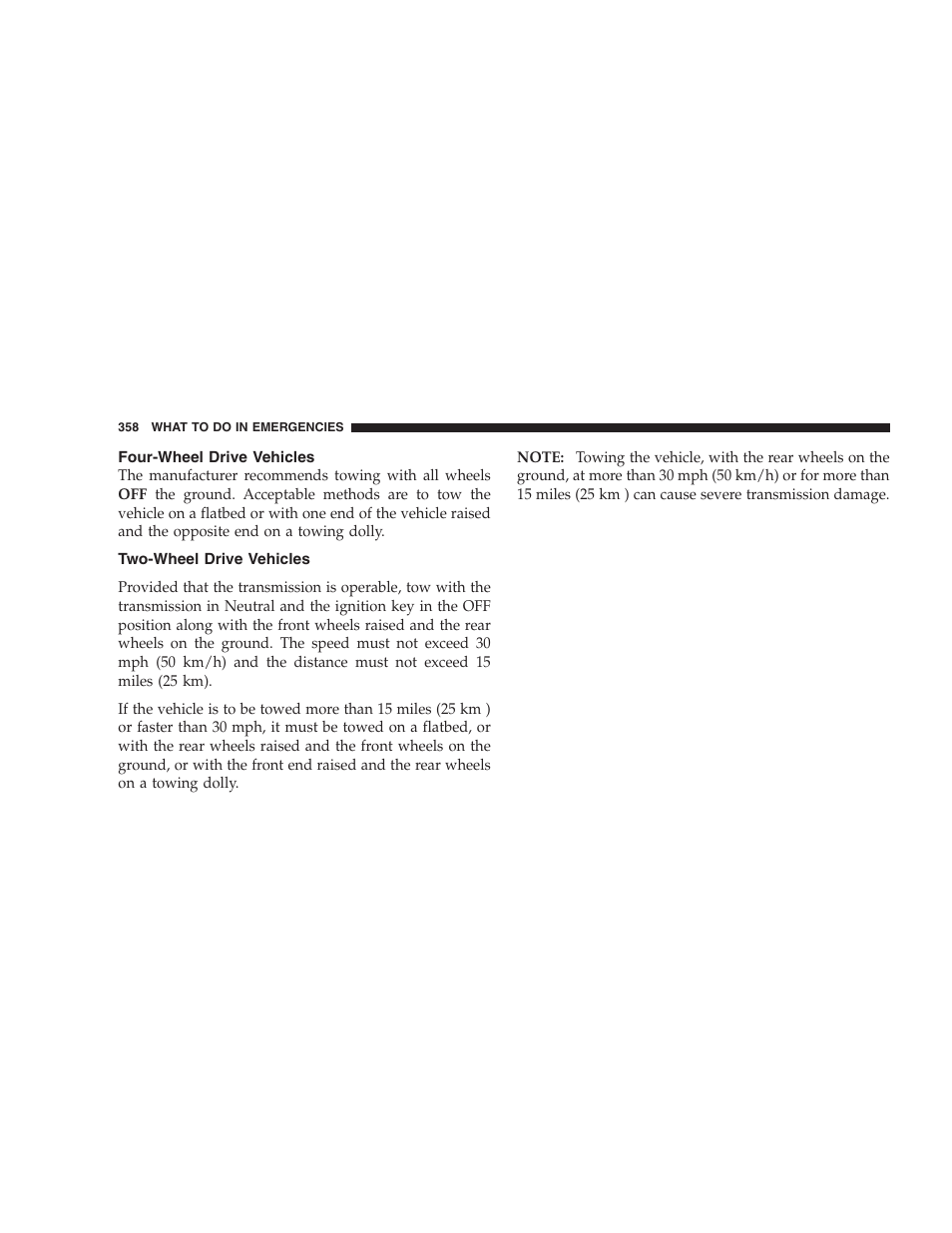 Four-wheel drive vehicles, Two-wheel drive vehicles | Chrysler 2007 Aspen User Manual | Page 358 / 472
