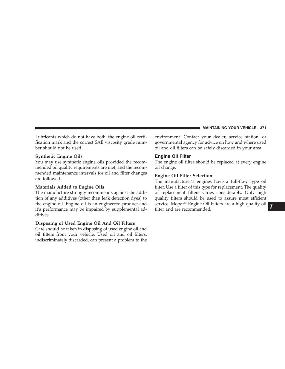 Engine oil filter | Chrysler 2007 Aspen User Manual | Page 371 / 472