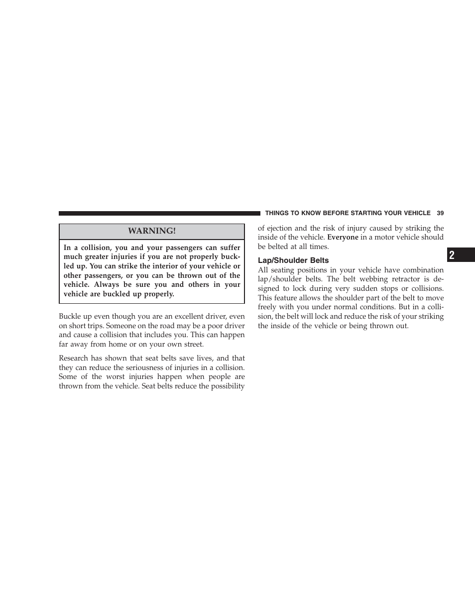 Lap/shoulder belts | Chrysler 2007 Aspen User Manual | Page 39 / 472