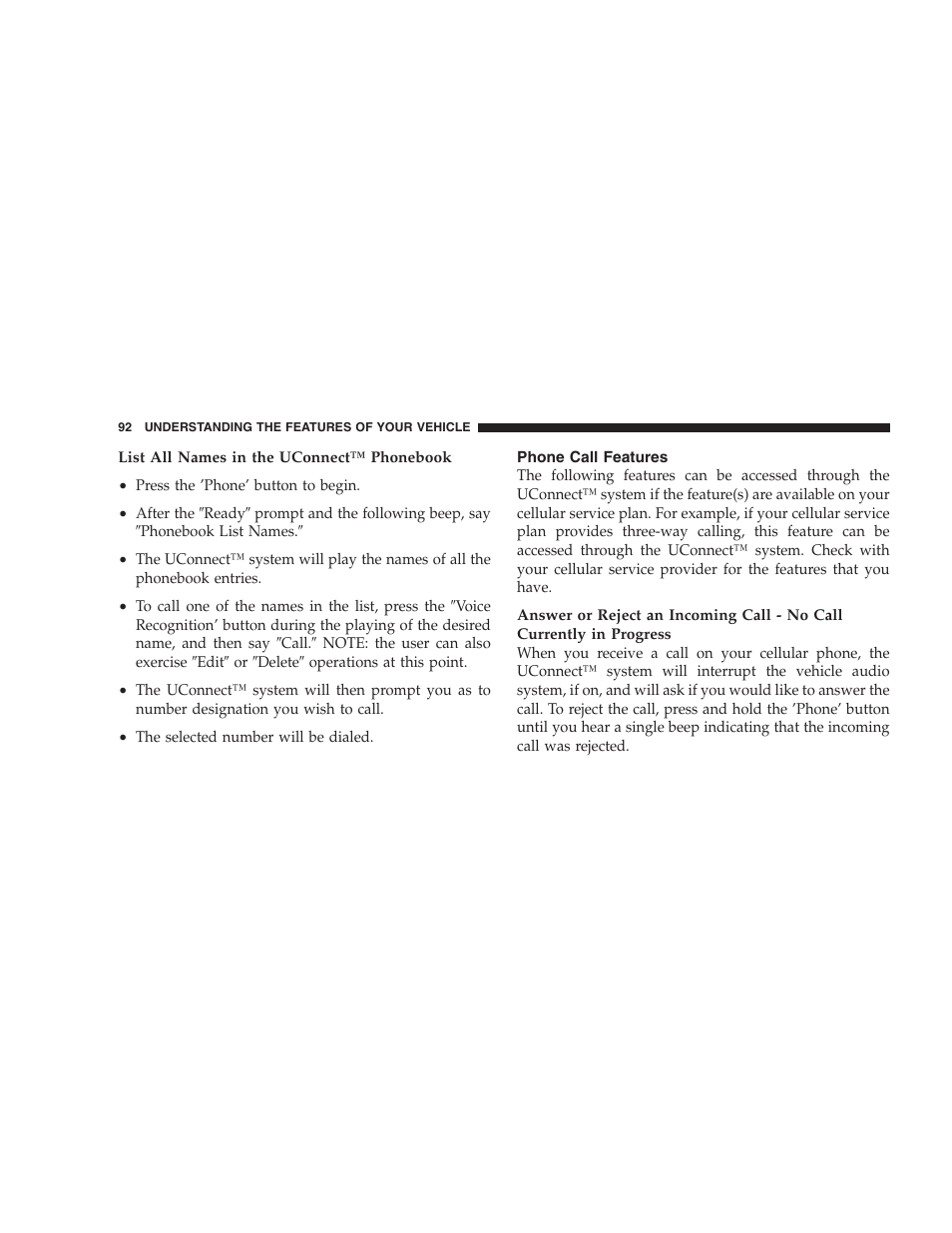Phone call features | Chrysler 2007 Aspen User Manual | Page 92 / 472