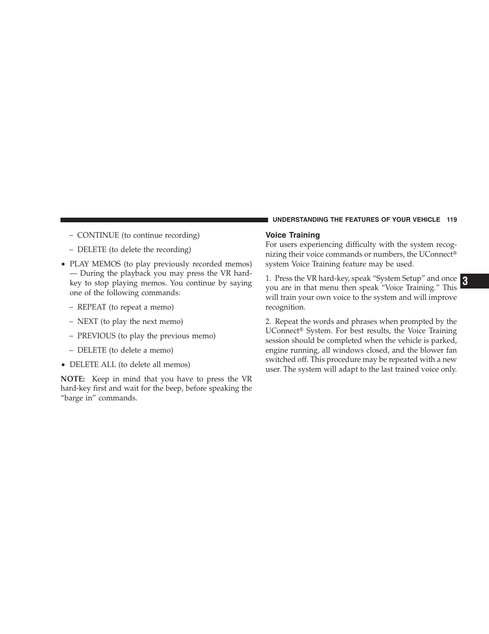 Voice training, Power reclining seats | Chrysler 2008 300 SRT User Manual | Page 121 / 482
