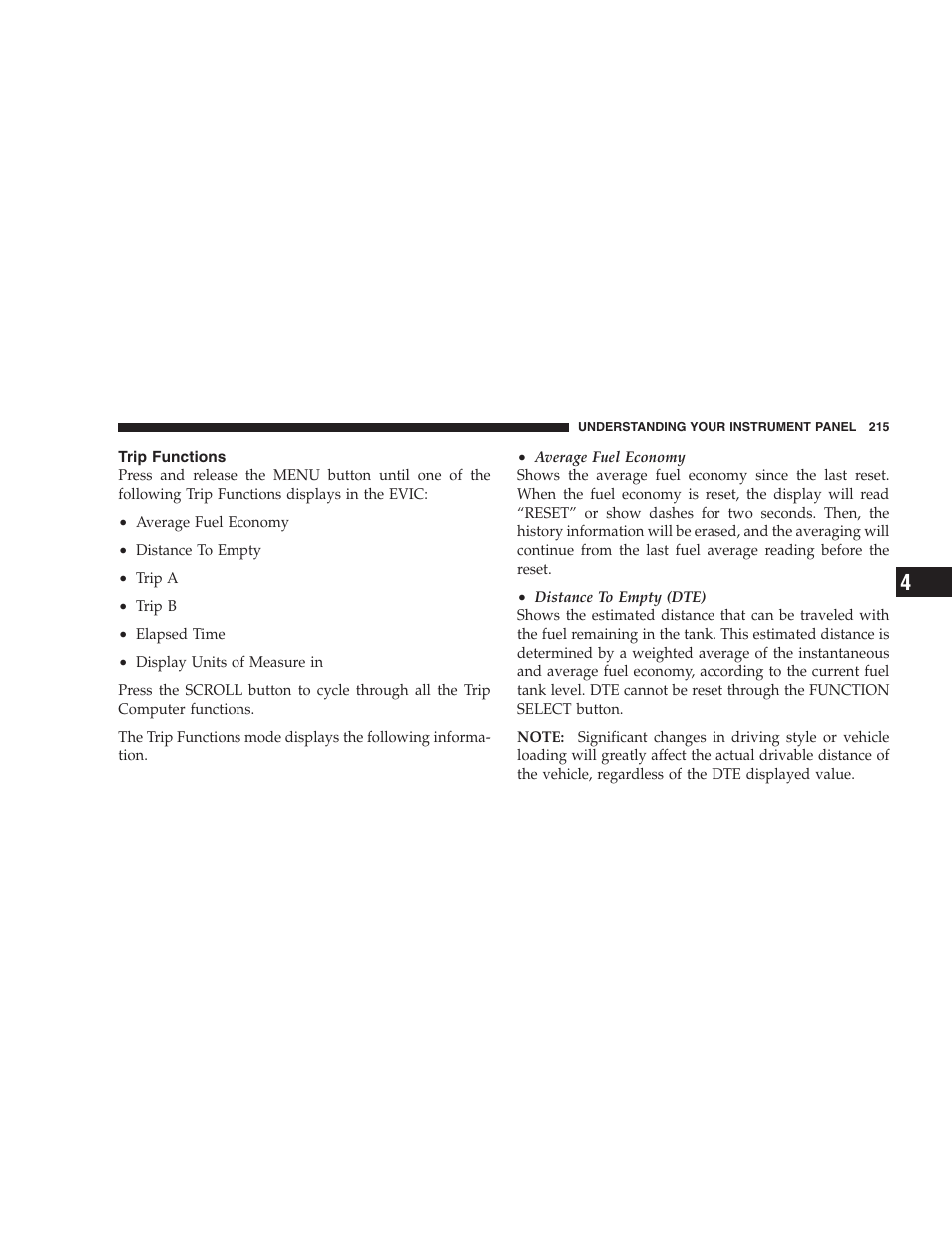 Trip functions | Chrysler 2008 300 SRT User Manual | Page 217 / 482