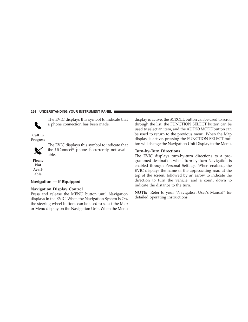 Navigation - if equipped, System warnings (customer information, Features) | Personal settings (customer programmable | Chrysler 2008 300 SRT User Manual | Page 226 / 482