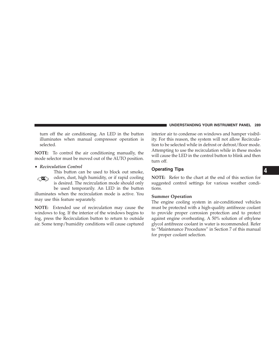 Operating tips | Chrysler 2008 300 SRT User Manual | Page 291 / 482