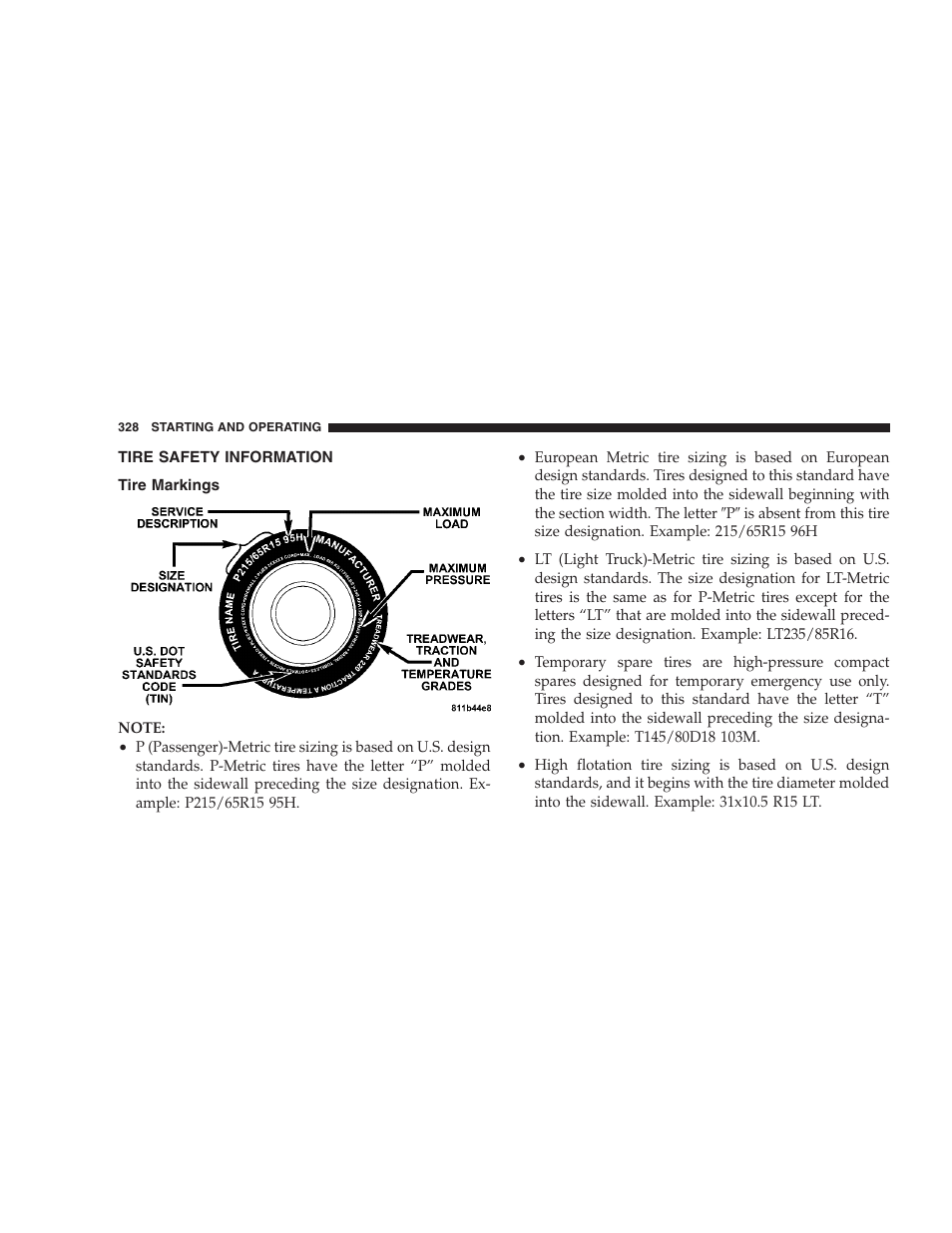 Tire safety information, Tire markings | Chrysler 2008 300 SRT User Manual | Page 330 / 482