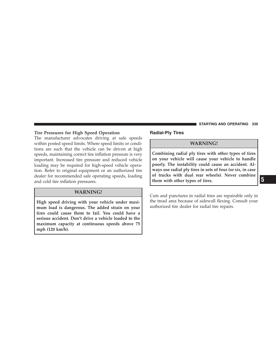 Radial-ply tires | Chrysler 2008 300 SRT User Manual | Page 341 / 482