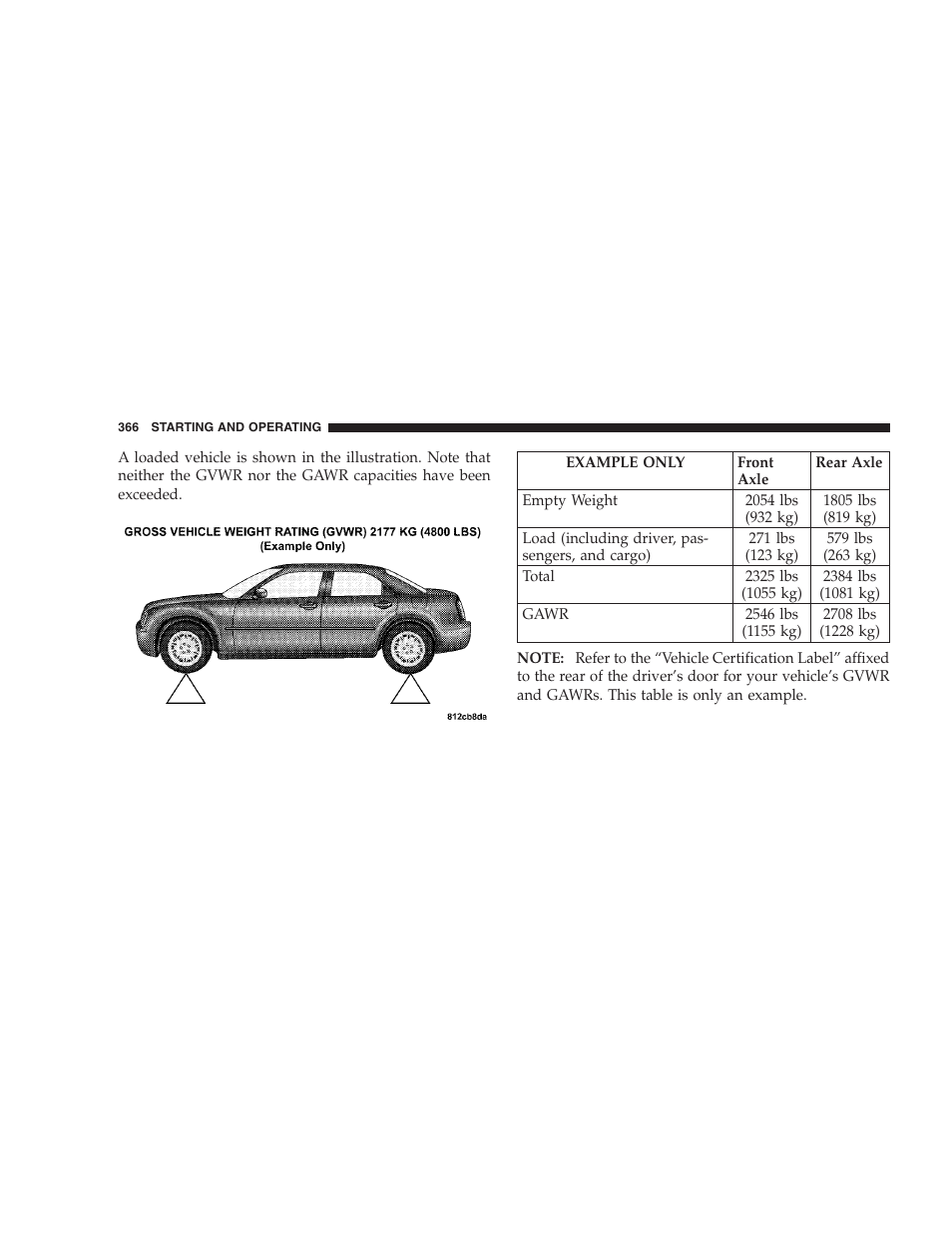 Gross vehicle weight rating (gvwr), Gross axle weight rating (gawr), Overloading | Chrysler 2008 300 SRT User Manual | Page 368 / 482