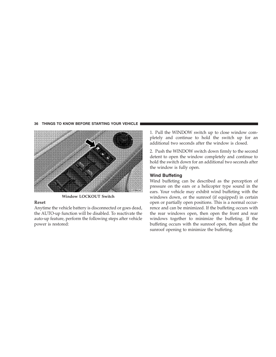 Wind buffeting, Trunk lock and release | Chrysler 2008 300 SRT User Manual | Page 38 / 482