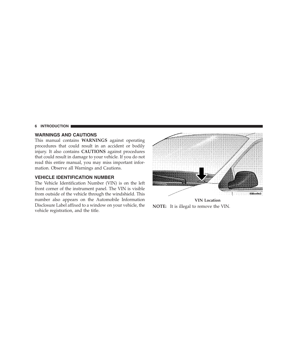 Warnings and cautions, Vehicle identification number | Chrysler 2008 300 SRT User Manual | Page 8 / 482