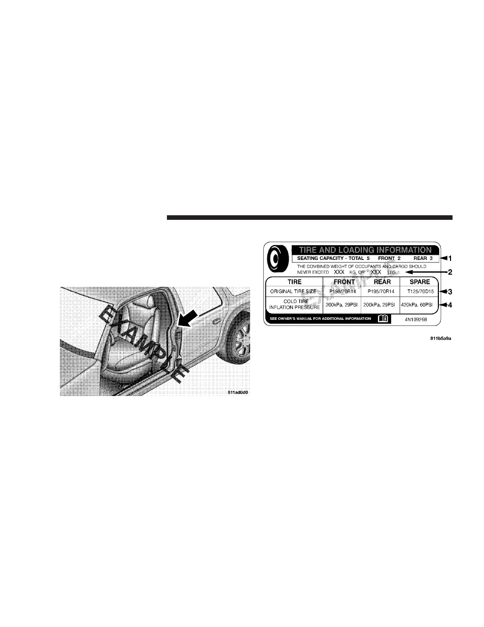 Tire loading and tire pressure | Chrysler 2008 Aspen User Manual | Page 309 / 479