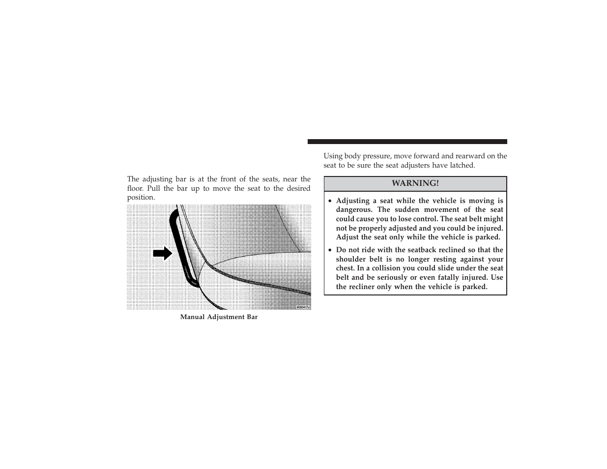 Seats, Front seat adjustment | Chrysler 2008 PT Cruiser User Manual | Page 166 / 491