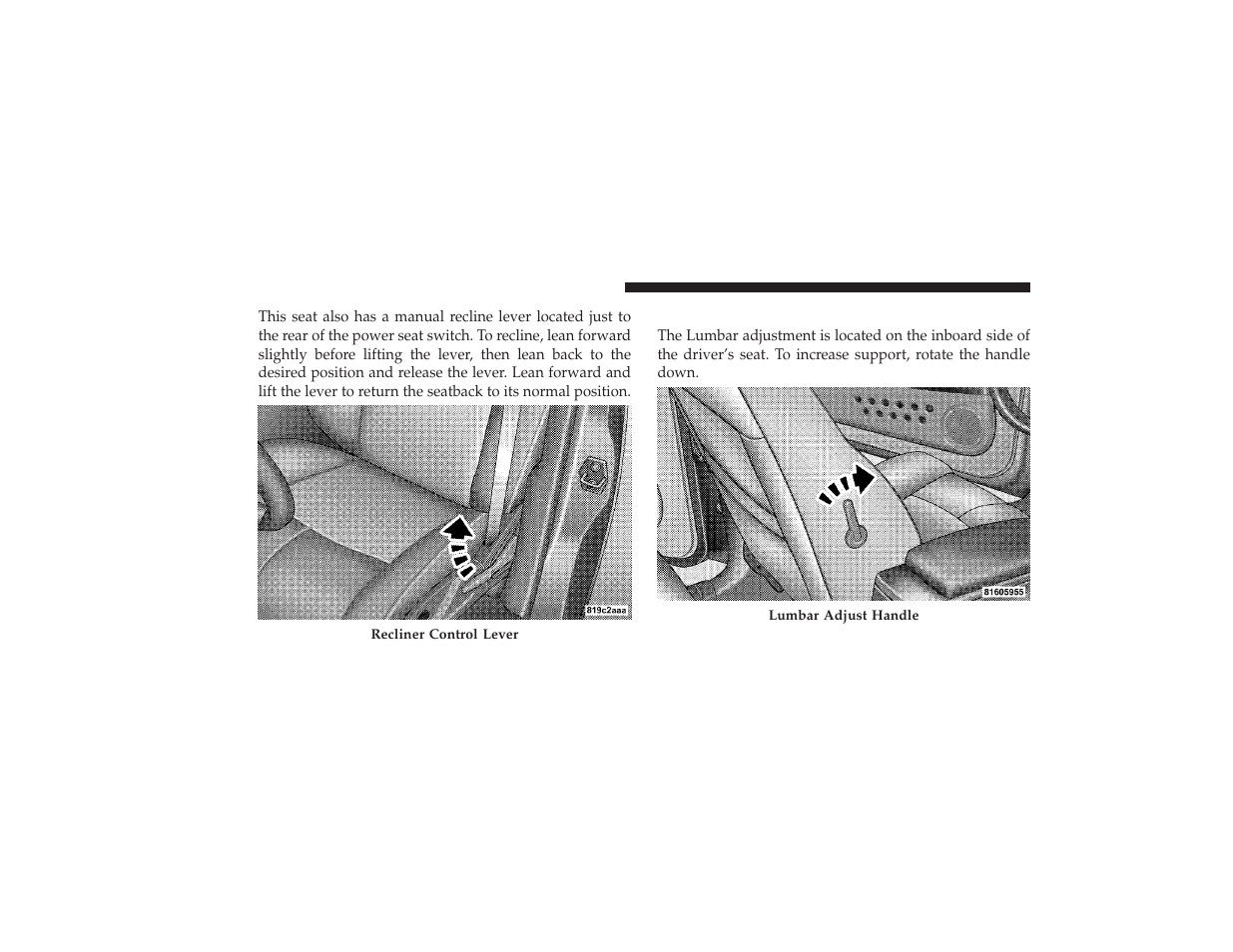 Manual lumbar - if equipped, Manual lumbar — if equipped | Chrysler 2008 PT Cruiser User Manual | Page 168 / 491