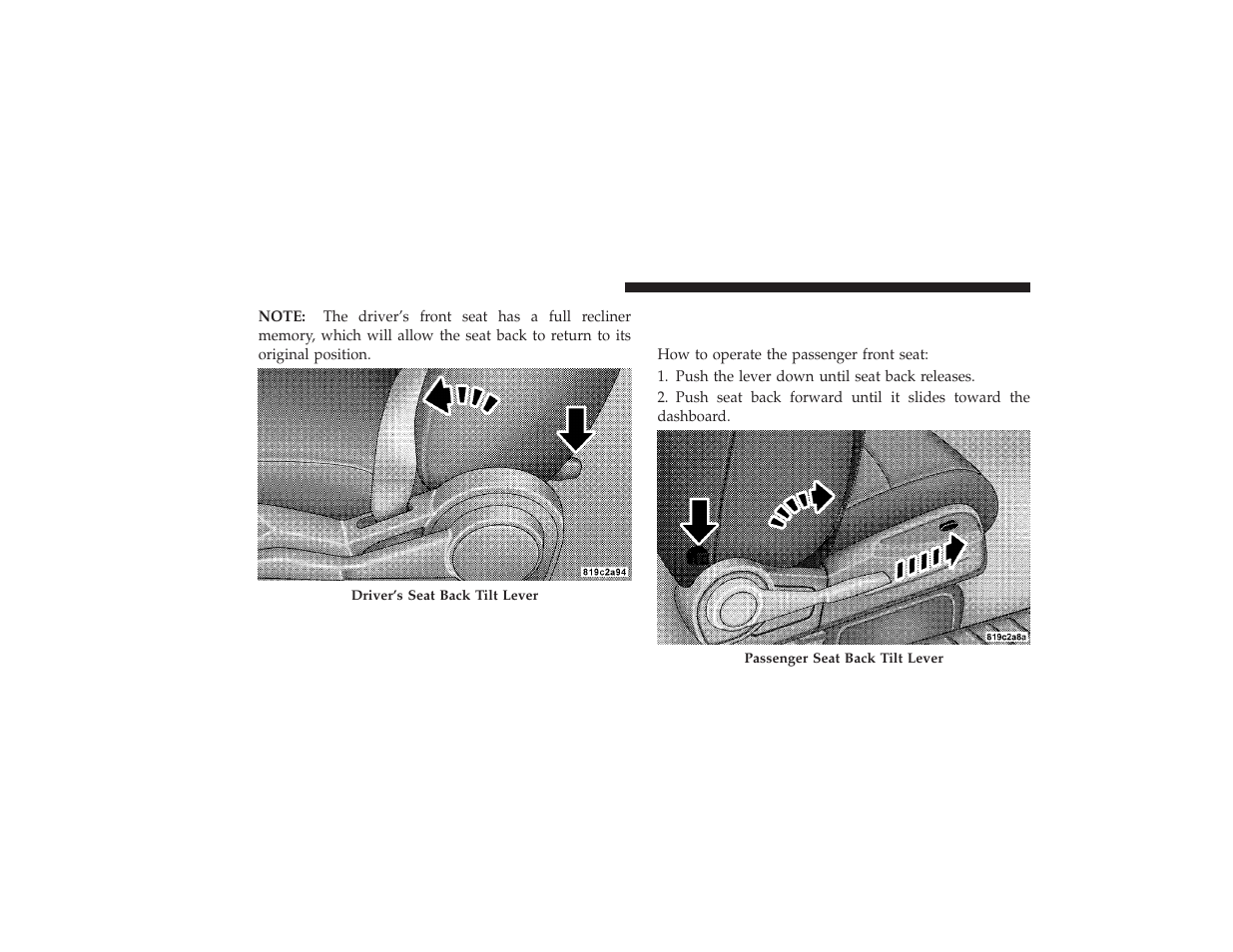 Passenger seat back tilt (easy entry system), Convertible | Chrysler 2008 PT Cruiser User Manual | Page 170 / 491