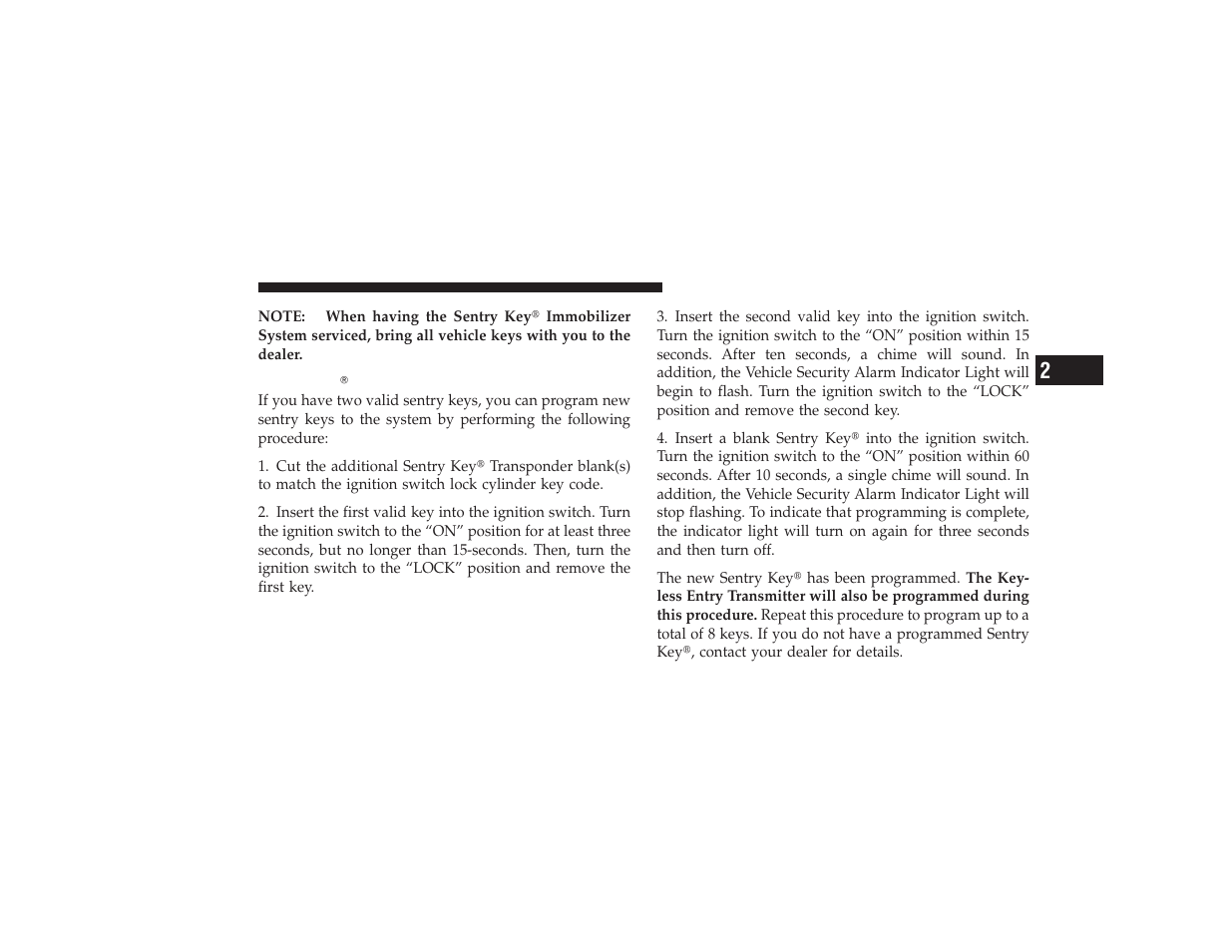 Sentry key programming, Sentry key௡ programming | Chrysler 2008 PT Cruiser User Manual | Page 19 / 491