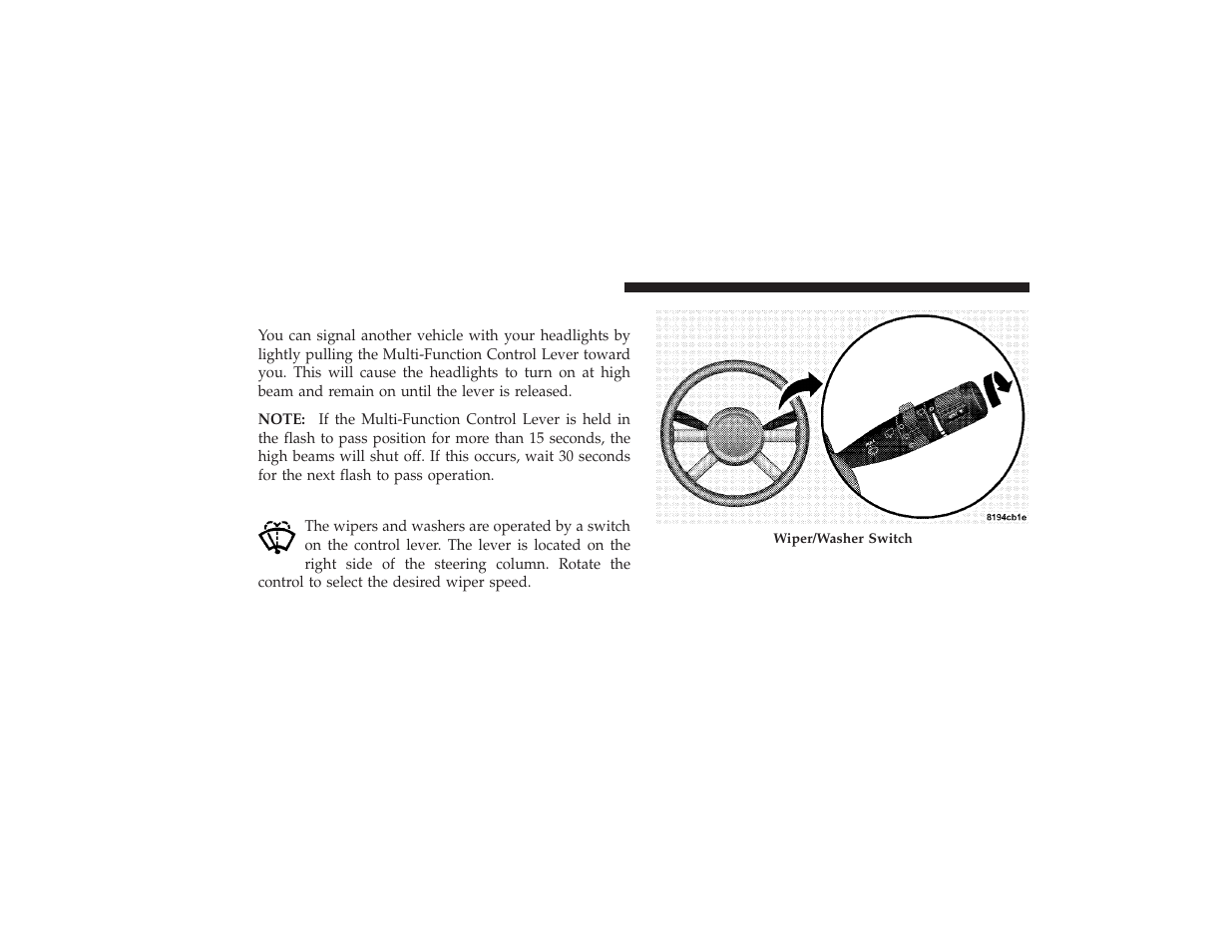 Passing light, Windshield wipers and washers | Chrysler 2008 PT Cruiser User Manual | Page 192 / 491
