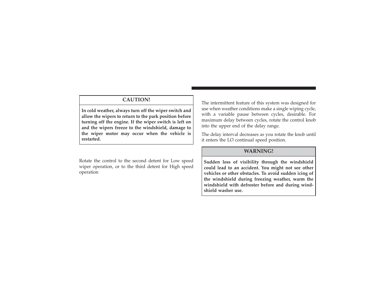 Windshield wiper operation, Intermittent wiper system | Chrysler 2008 PT Cruiser User Manual | Page 194 / 491