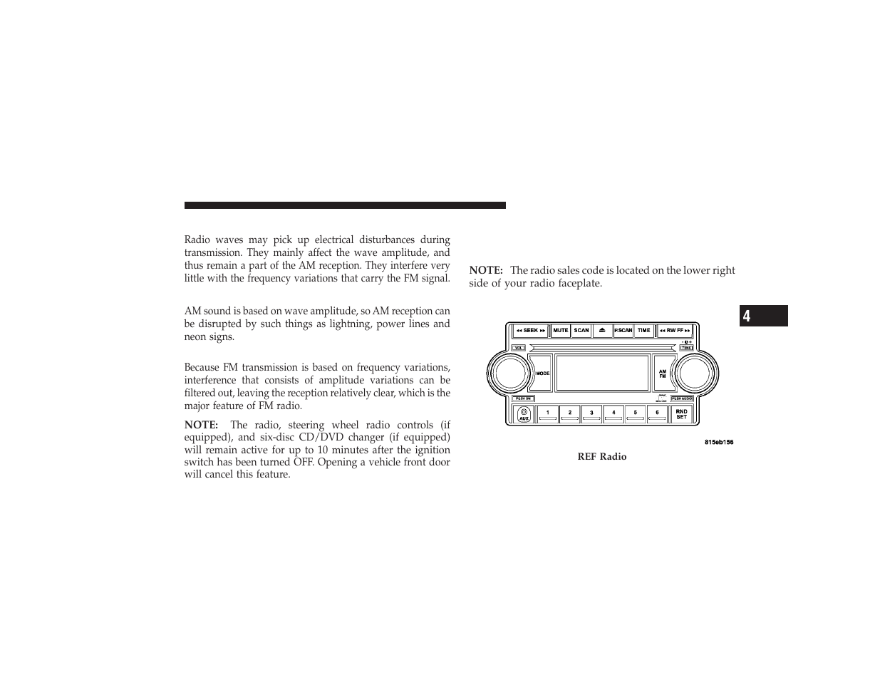 Electrical disturbances, Am reception, Fm reception | Sales code ref — am/fm/cd (single disc) | Chrysler 2008 PT Cruiser User Manual | Page 253 / 491
