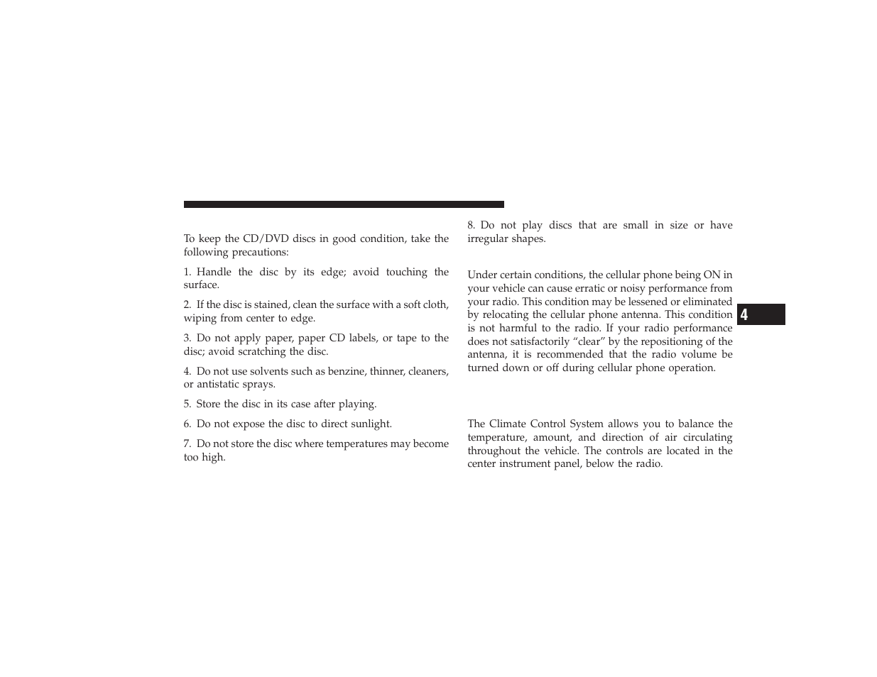 Cd/dvd disc maintenance, Radio operation and cellular phones, Climate controls | Chrysler 2008 PT Cruiser User Manual | Page 279 / 491