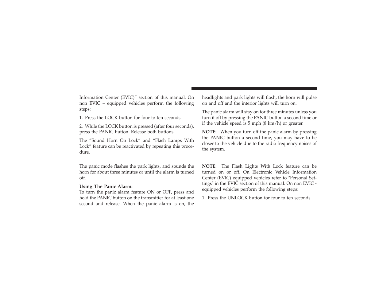 Panic alarm, To turn off flash lights with lock, To turn off “flash lights with lock | Chrysler 2008 PT Cruiser User Manual | Page 28 / 491
