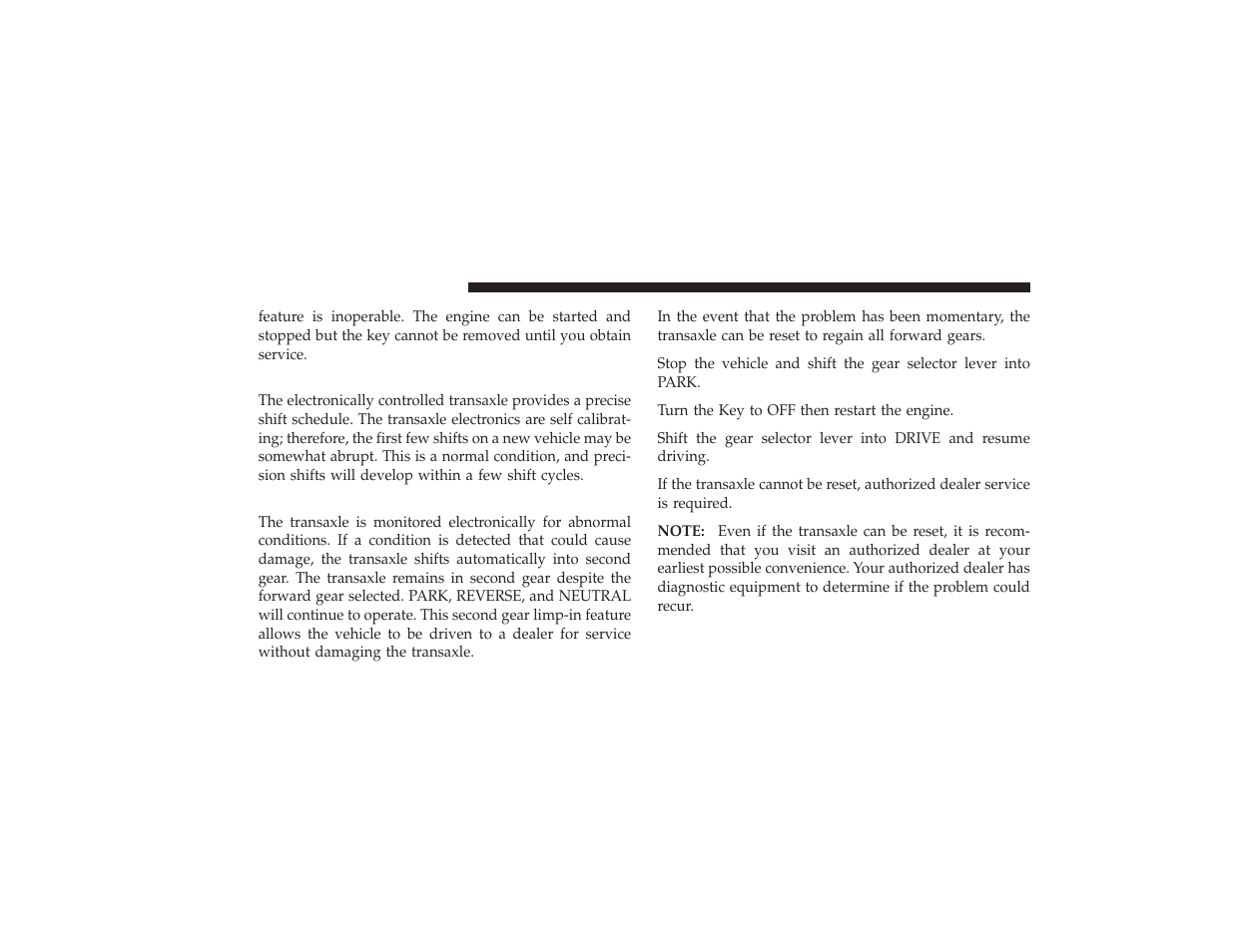 Four-speed automatic transaxle, Reset mode | Chrysler 2008 PT Cruiser User Manual | Page 298 / 491