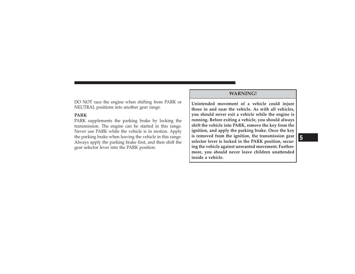 Gear ranges for the four-speed automatic transaxle, Gear ranges for the four-speed automatic, Transaxle | Chrysler 2008 PT Cruiser User Manual | Page 299 / 491