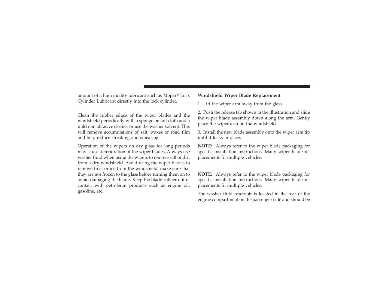 Windshield wiper blades, Windshield washer reservoir | Chrysler 2008 PT Cruiser User Manual | Page 398 / 491