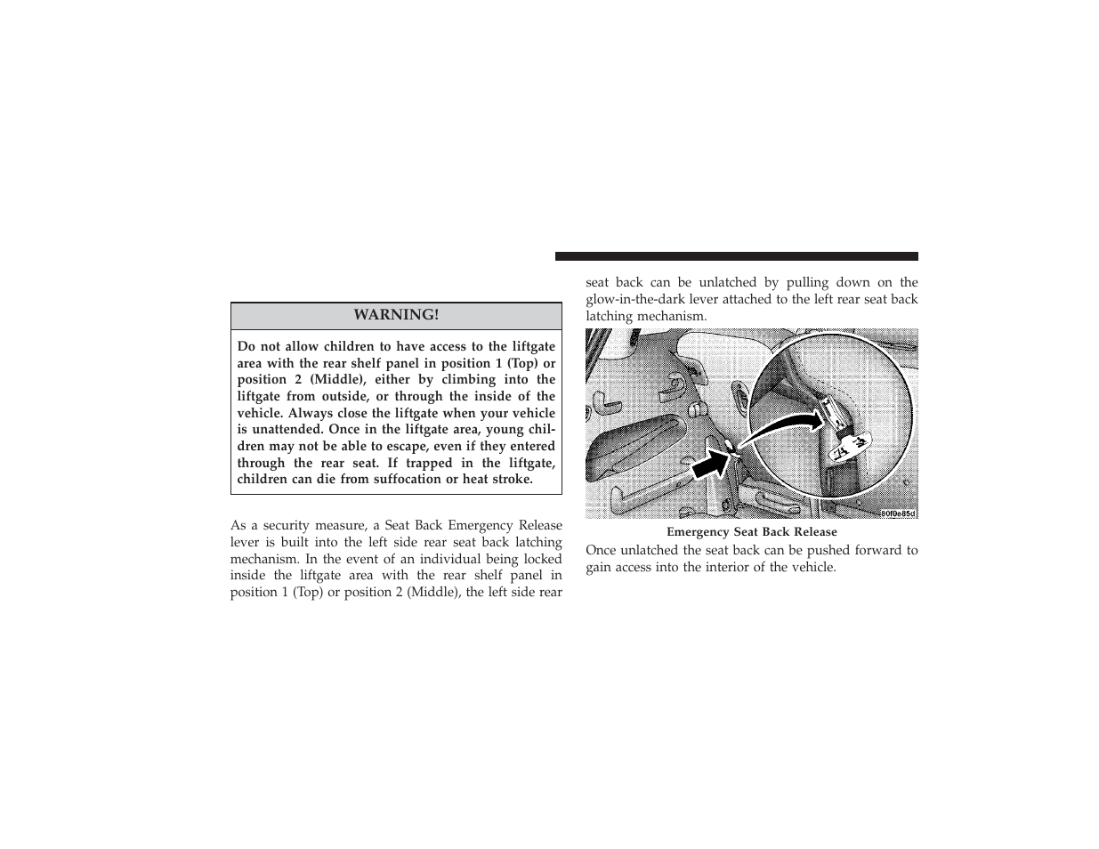 Emergency seat back release (sedan) | Chrysler 2008 PT Cruiser User Manual | Page 42 / 491