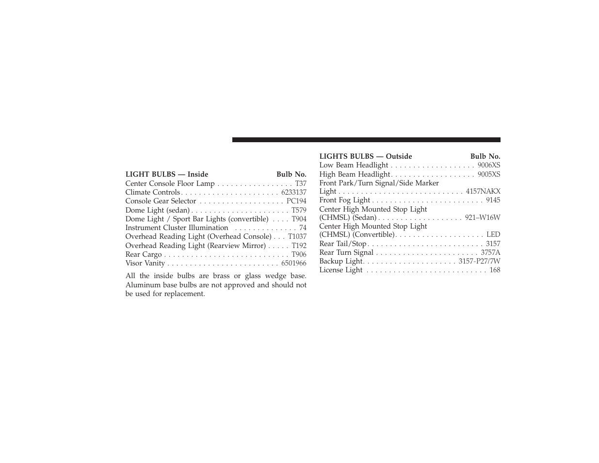 Replacement bulbs, Bulb replacement | Chrysler 2008 PT Cruiser User Manual | Page 426 / 491