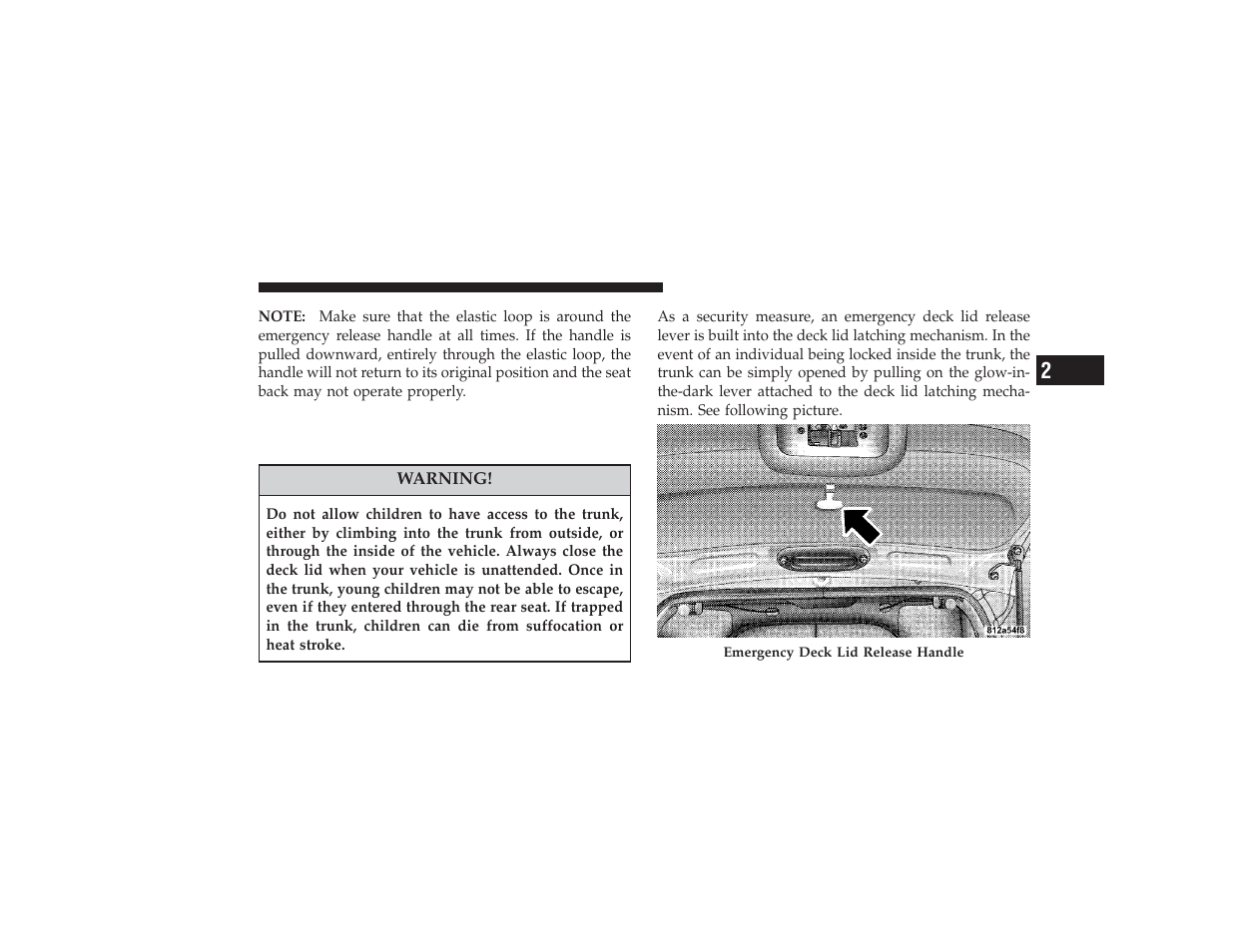 Emergency deck lid release latch (convertible), Emergency deck lid release latch, Convertible) | Chrysler 2008 PT Cruiser User Manual | Page 43 / 491
