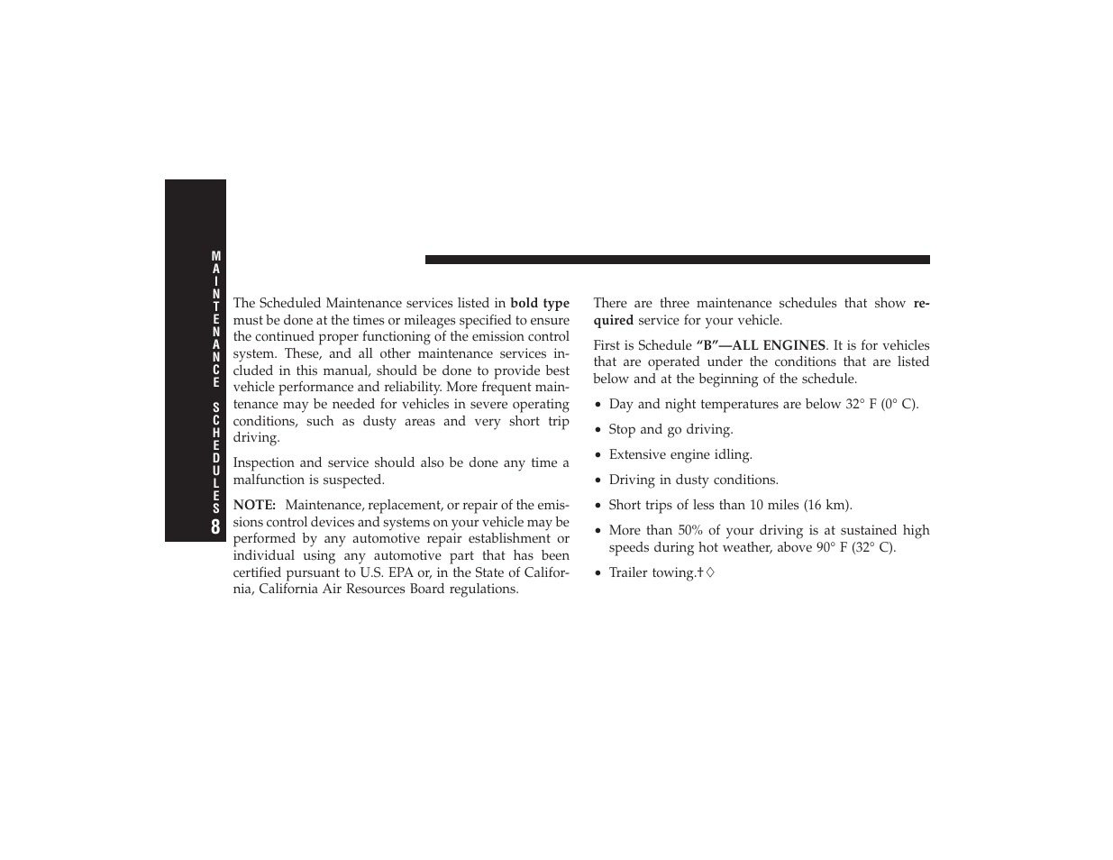 Emissions control system maintenance, Maintenance schedule | Chrysler 2008 PT Cruiser User Manual | Page 436 / 491