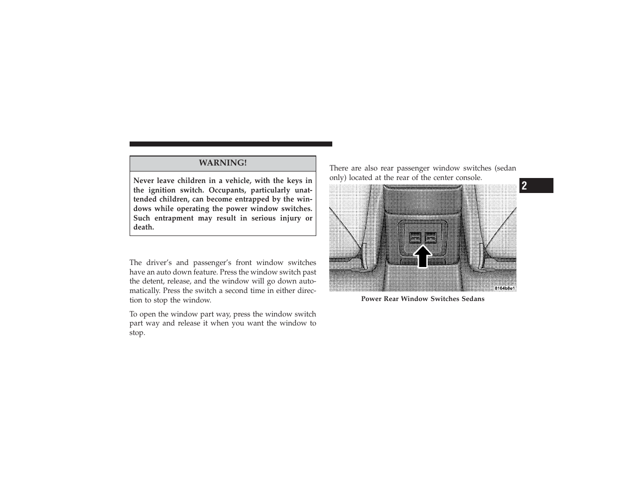 Auto down feature, Rear window switches | Chrysler 2008 PT Cruiser User Manual | Page 45 / 491